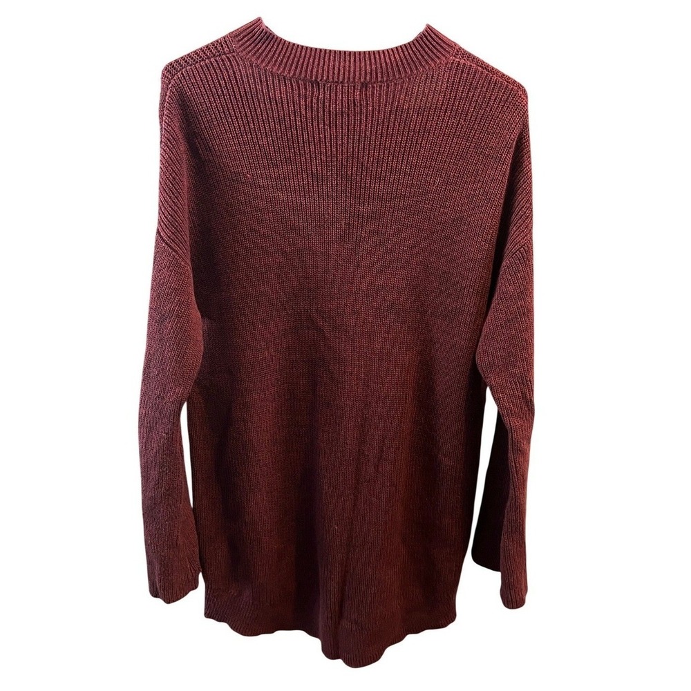 a.n.a A New Approach Womens Medium Burgundy Criss Cross Cutout Cotton Sweater - Picture 2 of 5